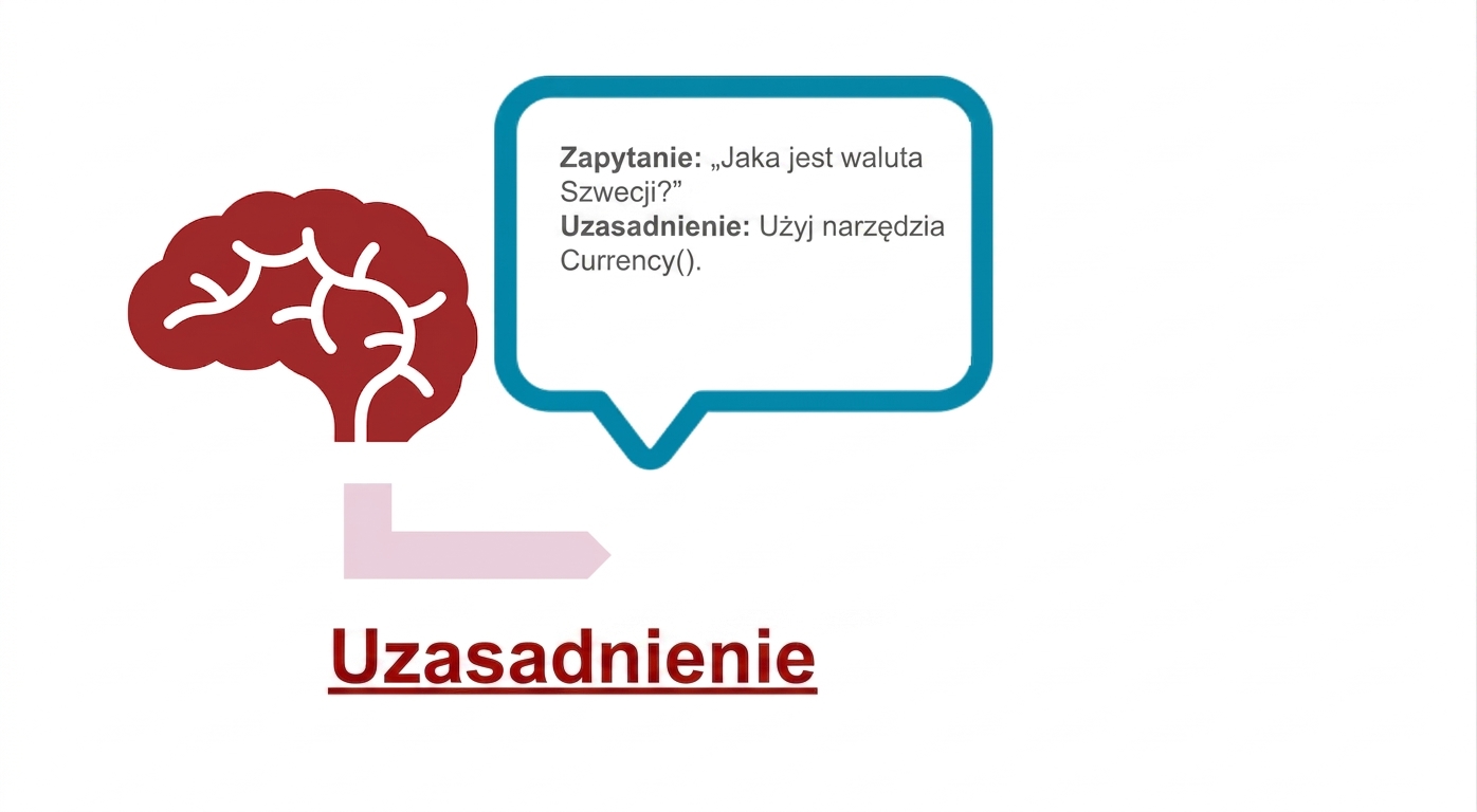 Diagram przedstawiający mózg i dymek z zapytaniem i rozumowaniem.