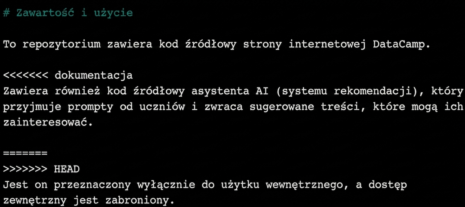 edytor nano usuwający składnię Git: <<<<<<< documentation, =======, >>>>>>> HEAD