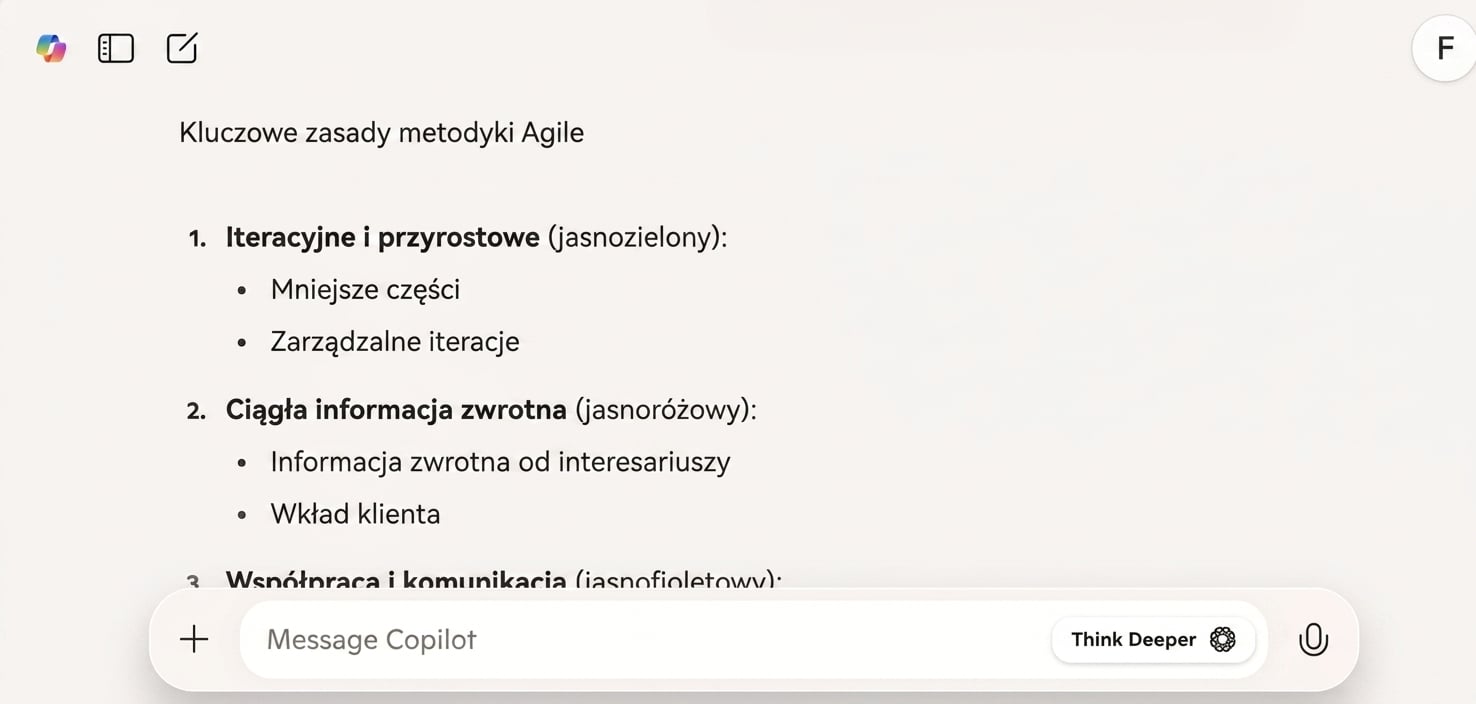 Zrzut ekranu odpowiedzi Copilota wyjaśniającej diagram zarządzania projektem