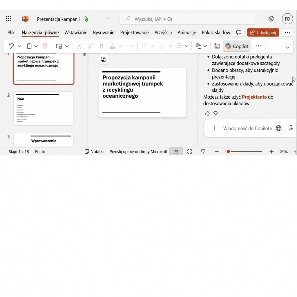 Designer generujący różne opcje zmiany motywu prezentacji