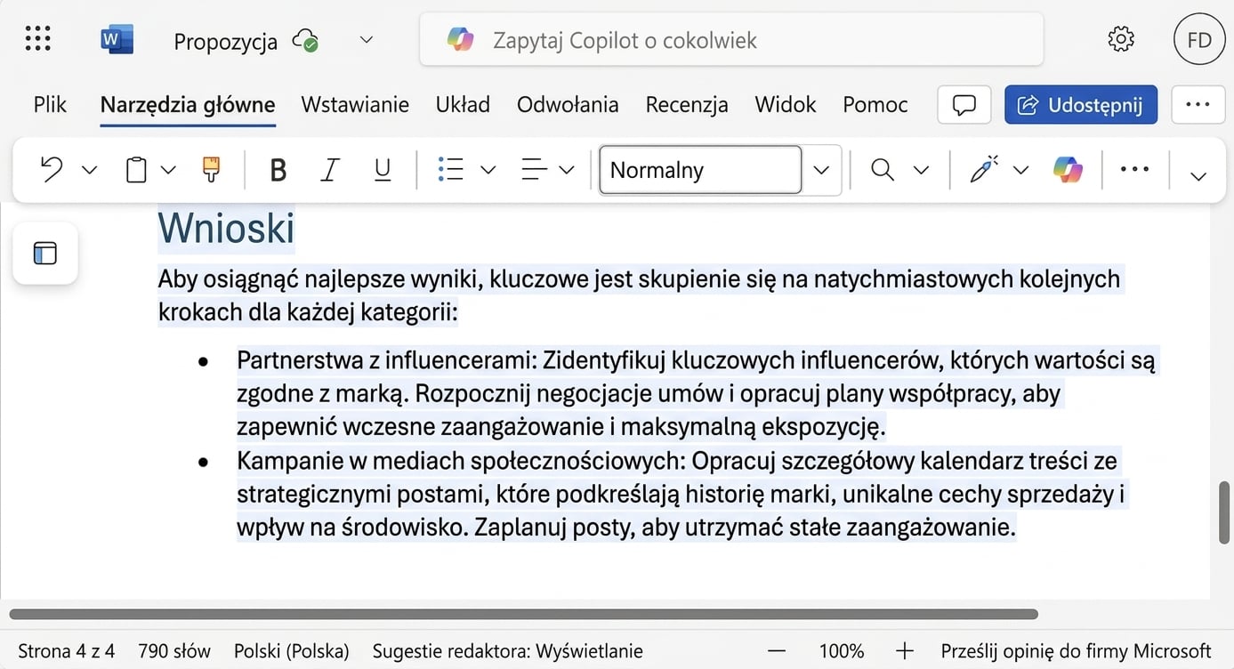 Przepisany akapit ze zmienionym zakończeniem.
