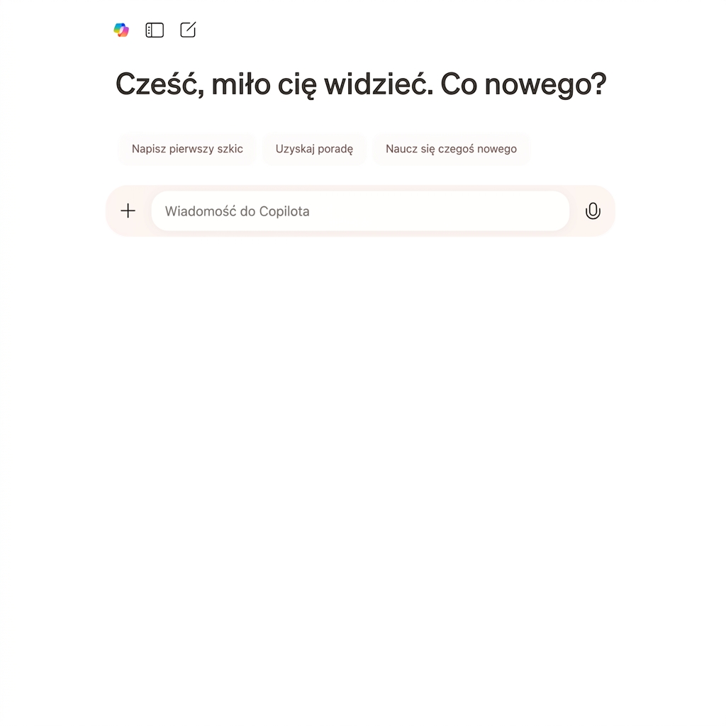 Czat Copilot z wiadomością powitalną
