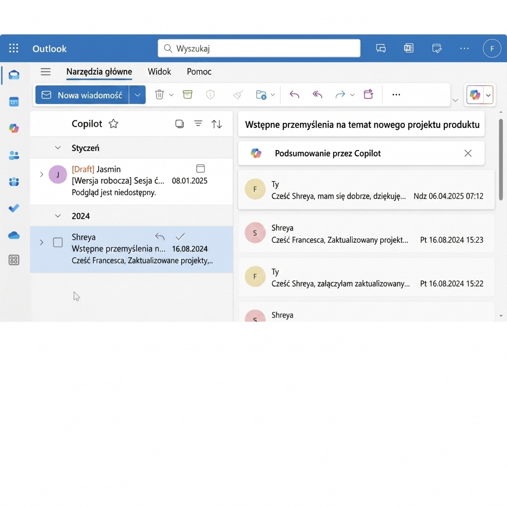 Długi wątek e-mailowy między dwójką współpracowników: menedżerem produktu i głównym projektantem.