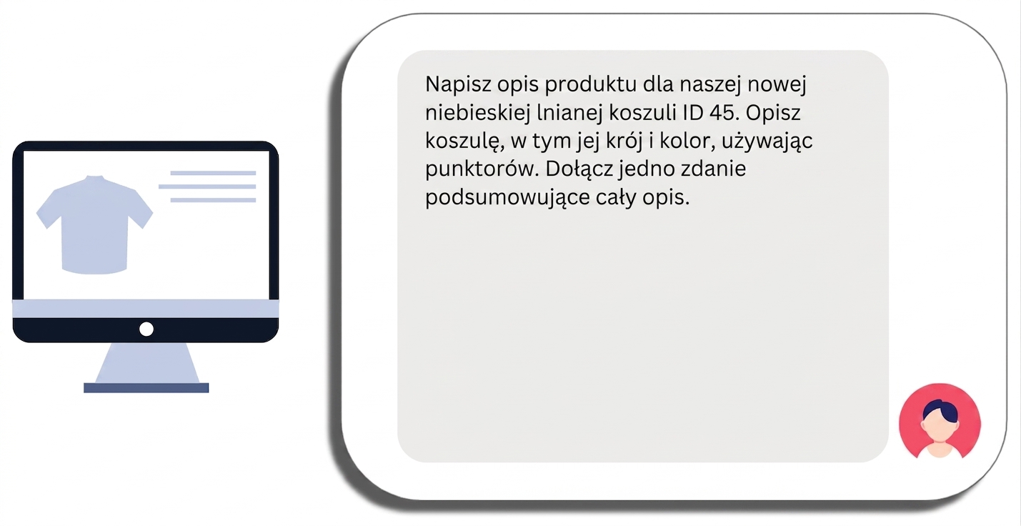Prompt do opisu produktu – koszula z nazwą i szczegółowymi wymaganiami