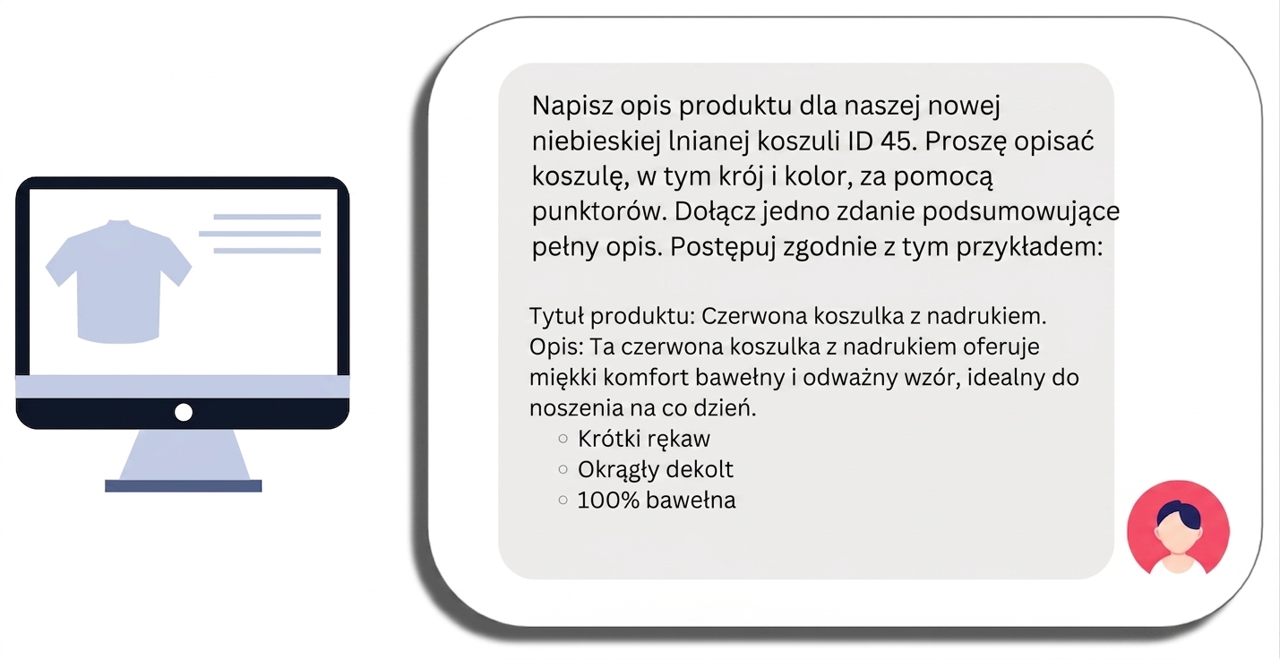 Prompt do opisu produktu – koszula z nazwą, wymaganiami i przykładem