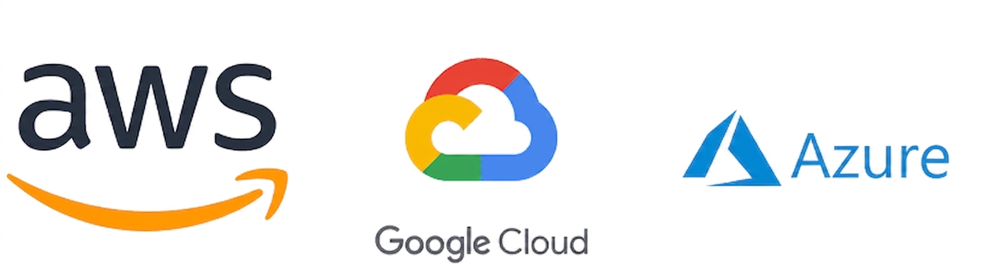 Logo dostawców chmury AWS, GCP i Azure