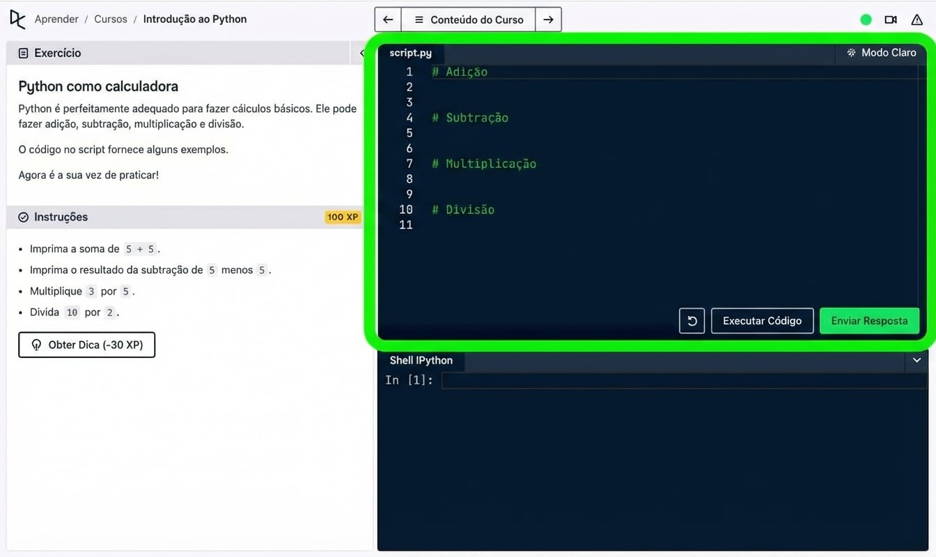 Script Python no DataCamp