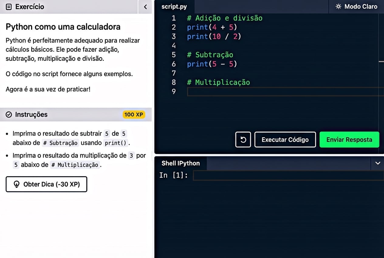 Interface do DataCamp