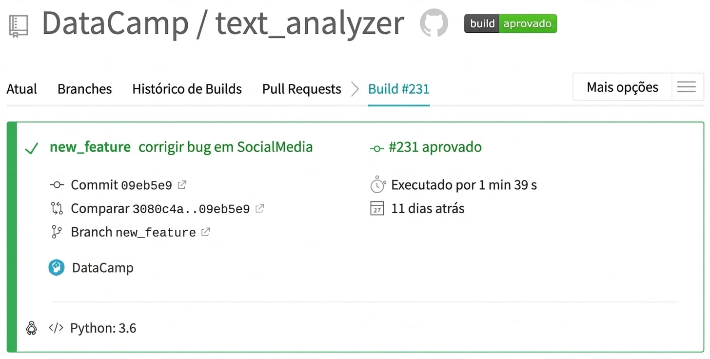 Exemplo de Saída do Travis - Sucesso