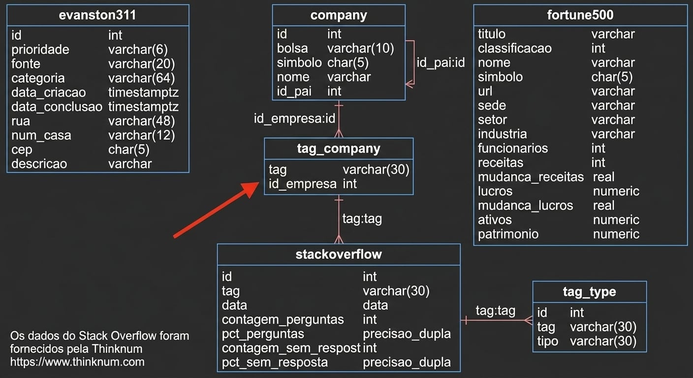 Diagrama de entidade-relacionamento mostrando a ligação entre as tabelas tag_company e company