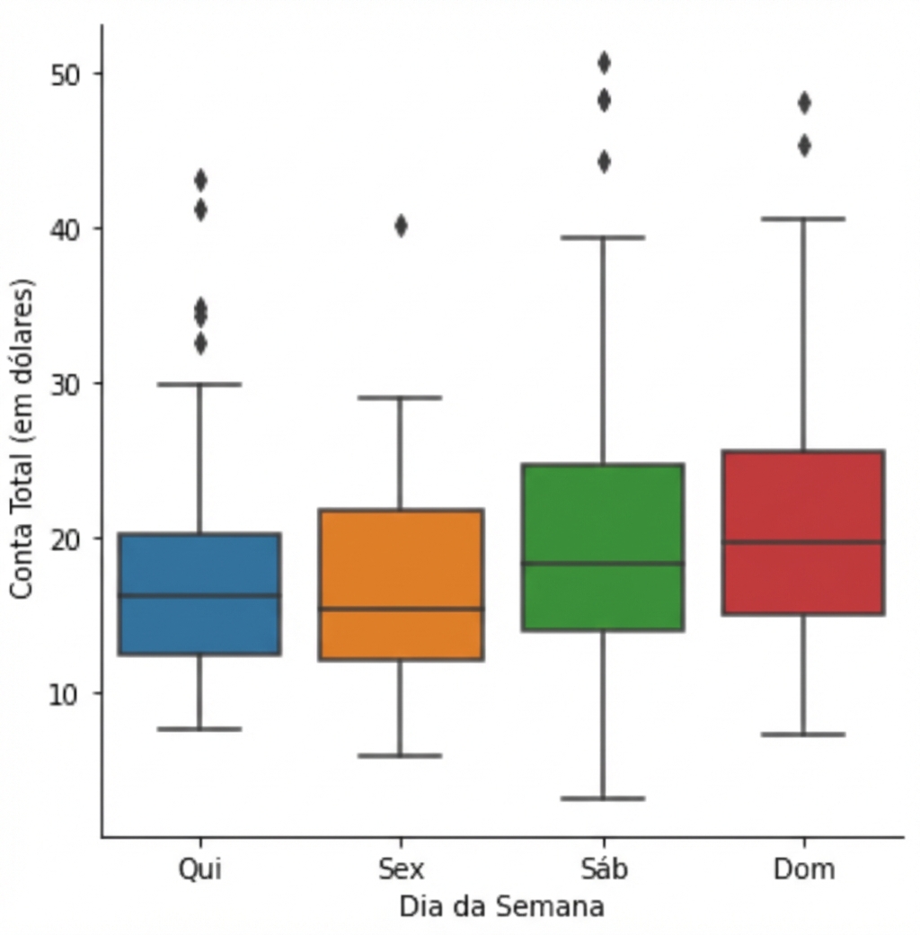Box plot da conta total por dia da semana