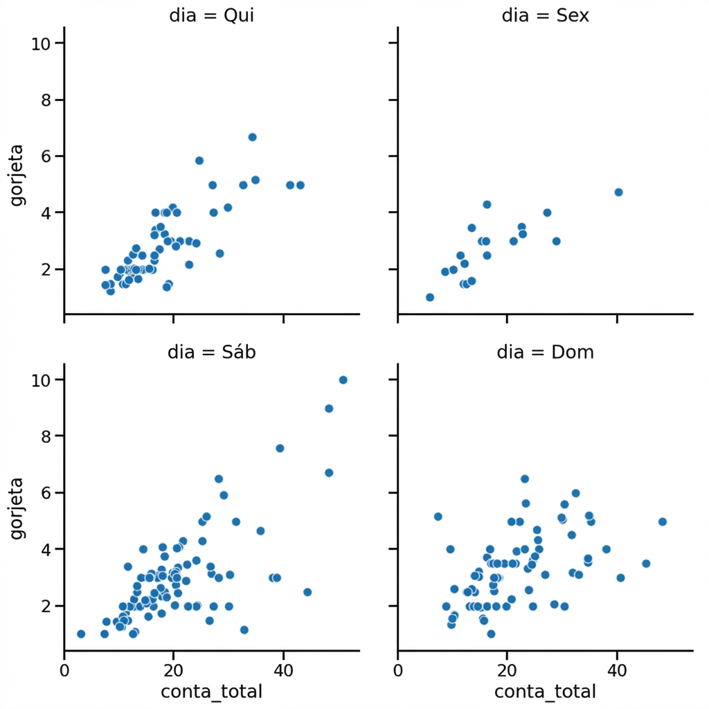Gráfico de dispersão com subgráficos ordenados por dia