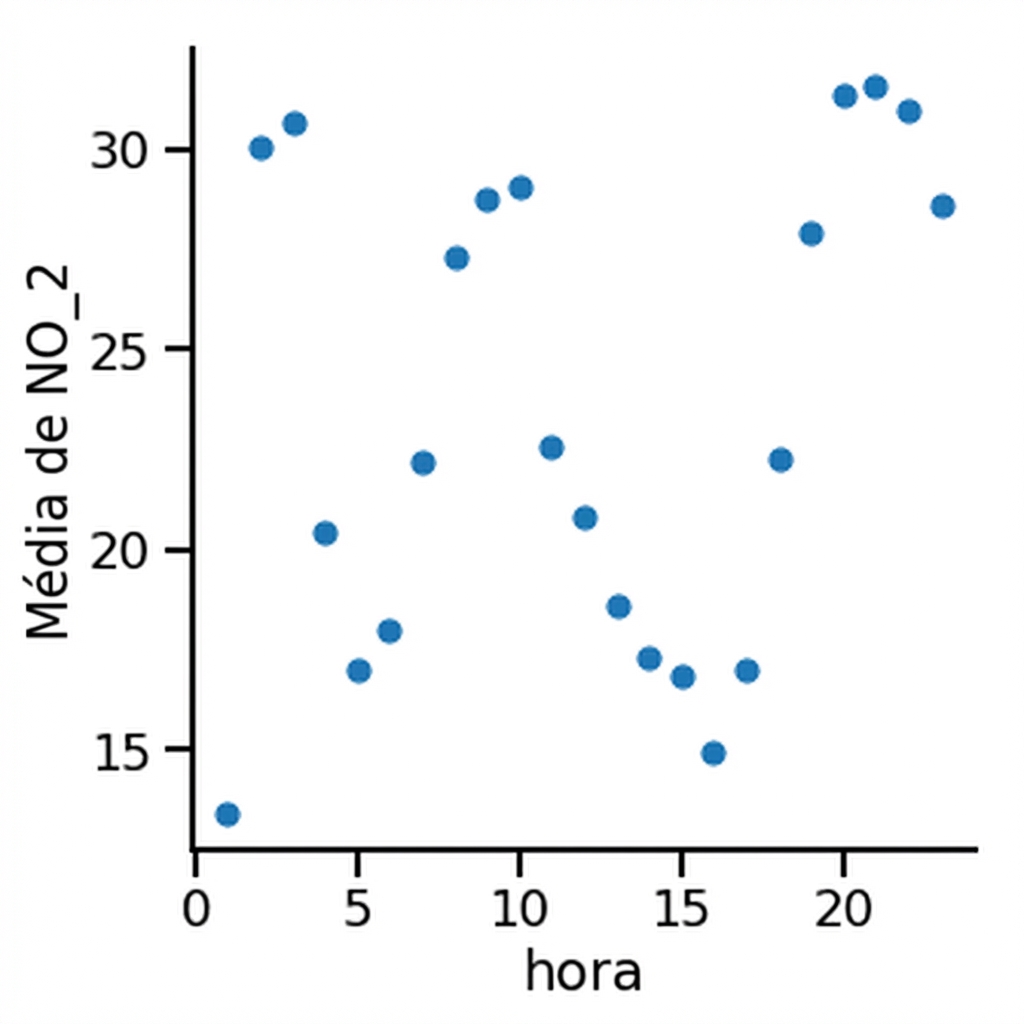 Gráfico de dispersão do dióxido de nitrogênio médio ao longo do tempo