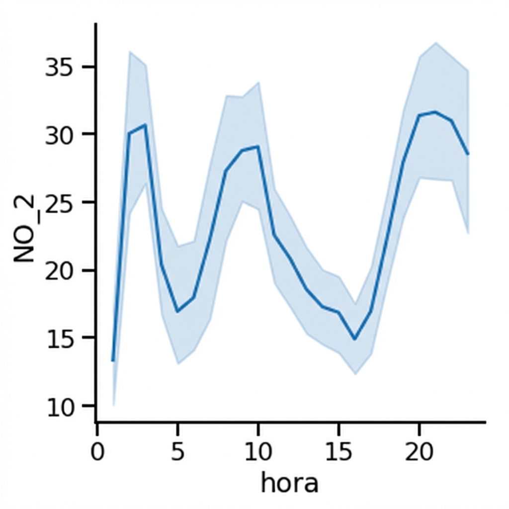 Gráfico de linha de dióxido de nitrogênio ao longo do tempo
