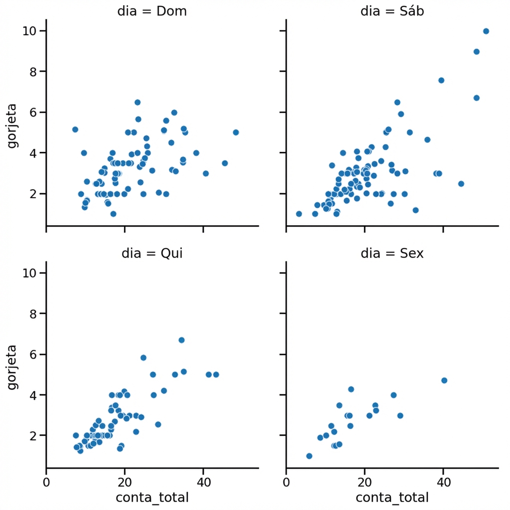 Gráfico de dispersão com subgráficos dos dias em colunas em duas linhas