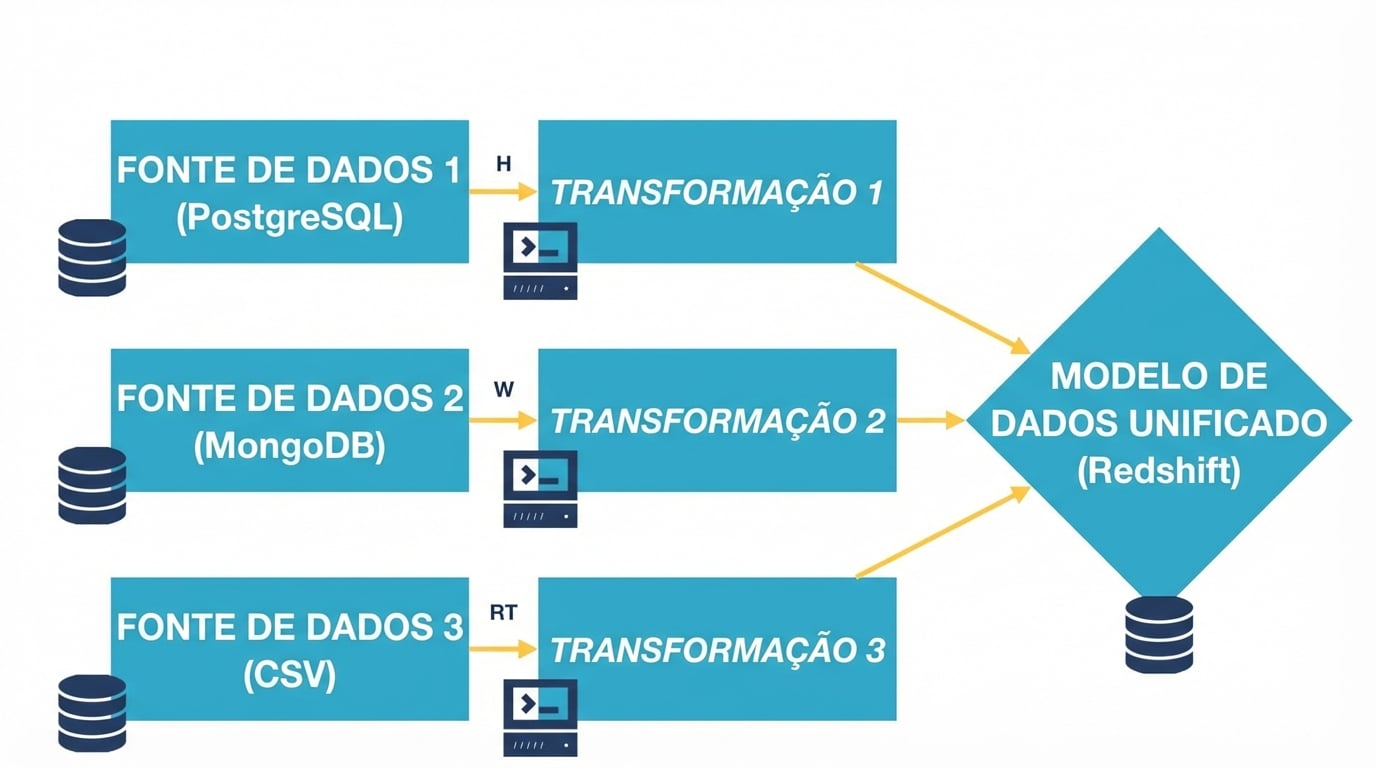 As três fontes de dados que estão sendo transformadas para se adequarem ao modelo de dados unificado