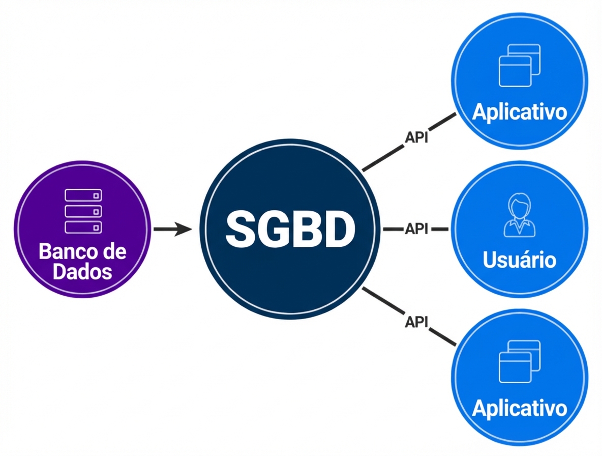 Diagrama da interface DBMS entre o banco de dados e os usuários finais