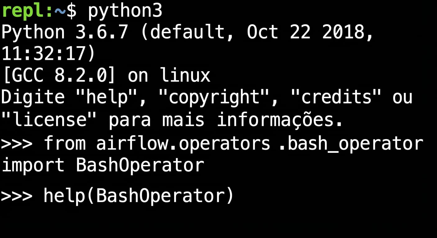 Terminal mostrando a saída do help do python3 para um objeto do Airflow