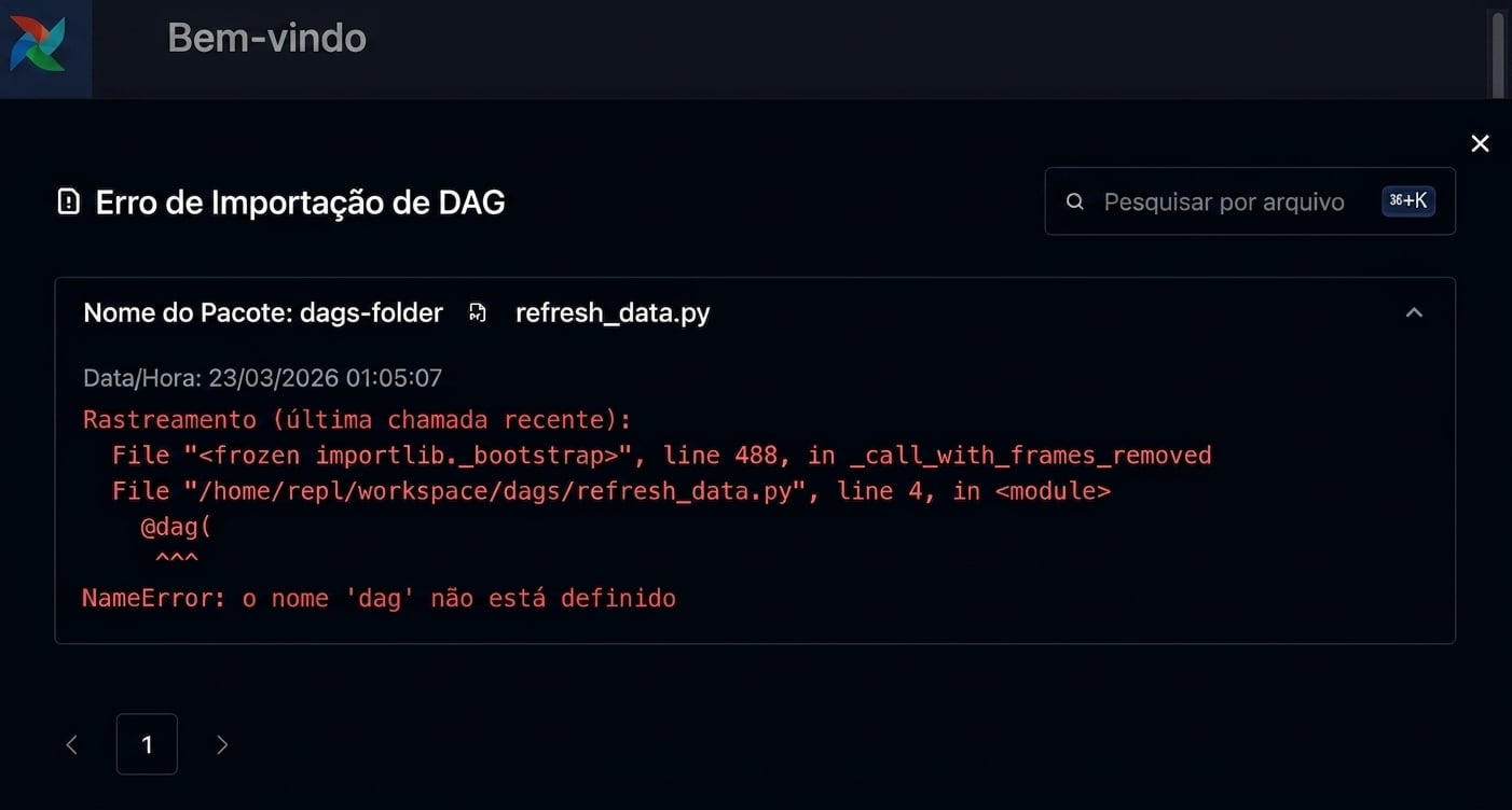 Detalhe de erro de importação mostrando a traceback do DAG
