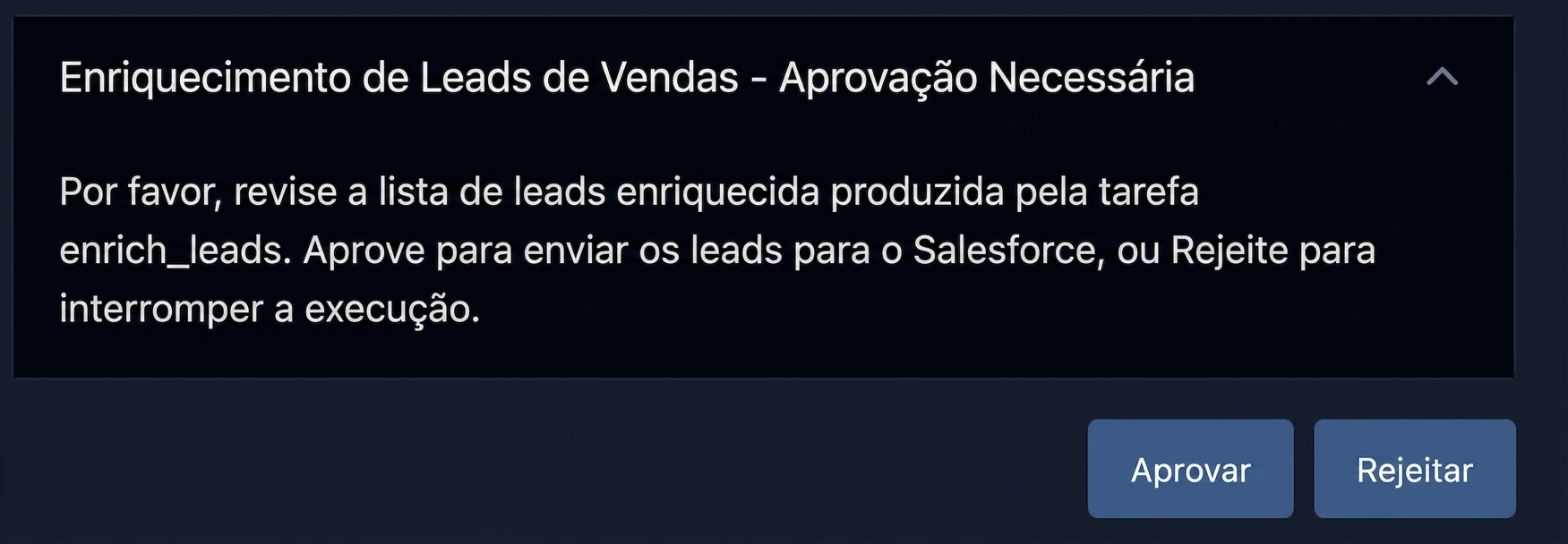Mensagem de aprovação na UI do Airflow com opções Approve e Reject