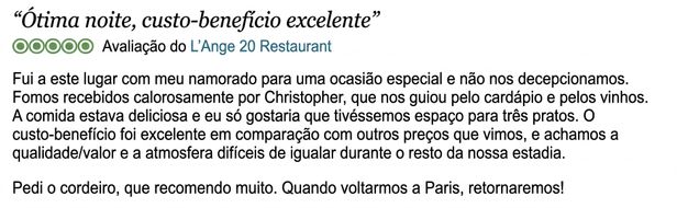Exemplo de dados de avaliação