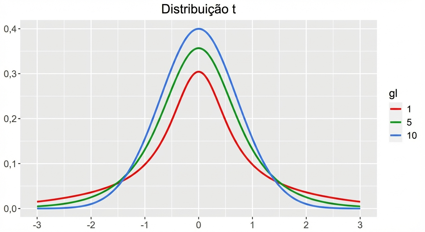 3 t distributions with df = 1, df = 5, and df = 10