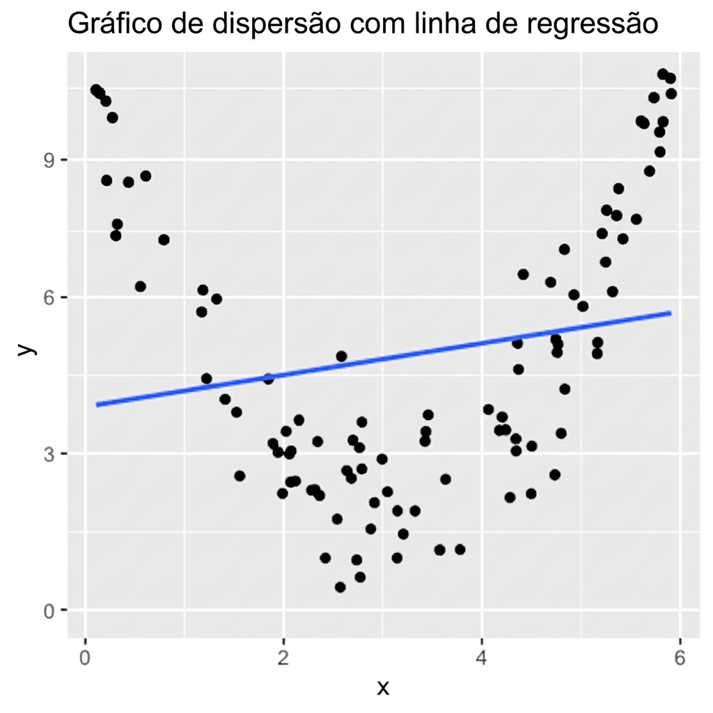 dispersão com relação quadrática e linha de tendência linear
