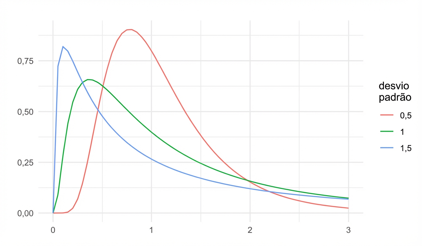 3 log-normal distributions with sd = 0.5, sd = 1, and sd = 1.5