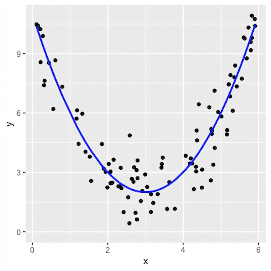 dispersão com relação quadrática e linha de tendência quadrática