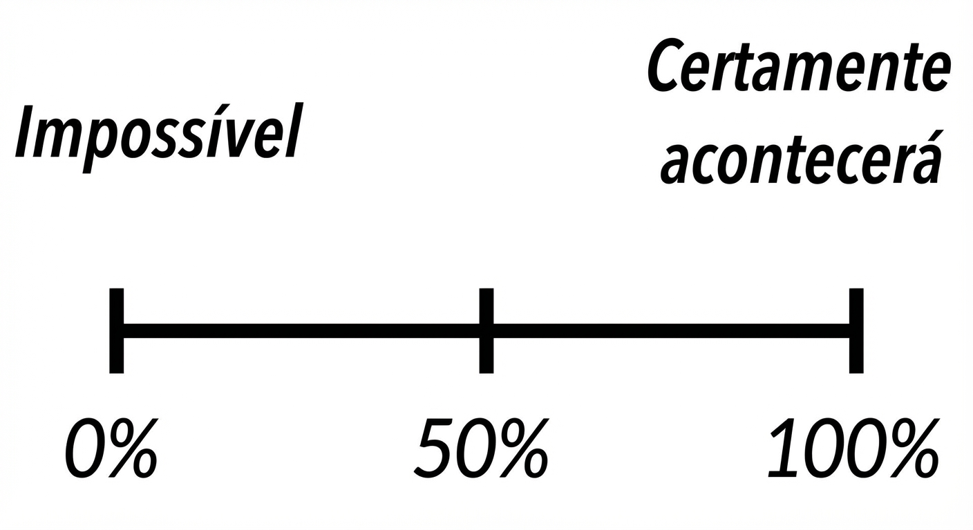 Linha numérica de probabilidade. 0 por cento = impossível, 100 por cento = certamente acontecerá