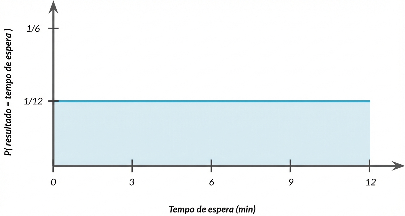 O eixo Y se torna P(resultado = tempo de espera) com uma linha horizontal atravessando o gráfico em 1/12