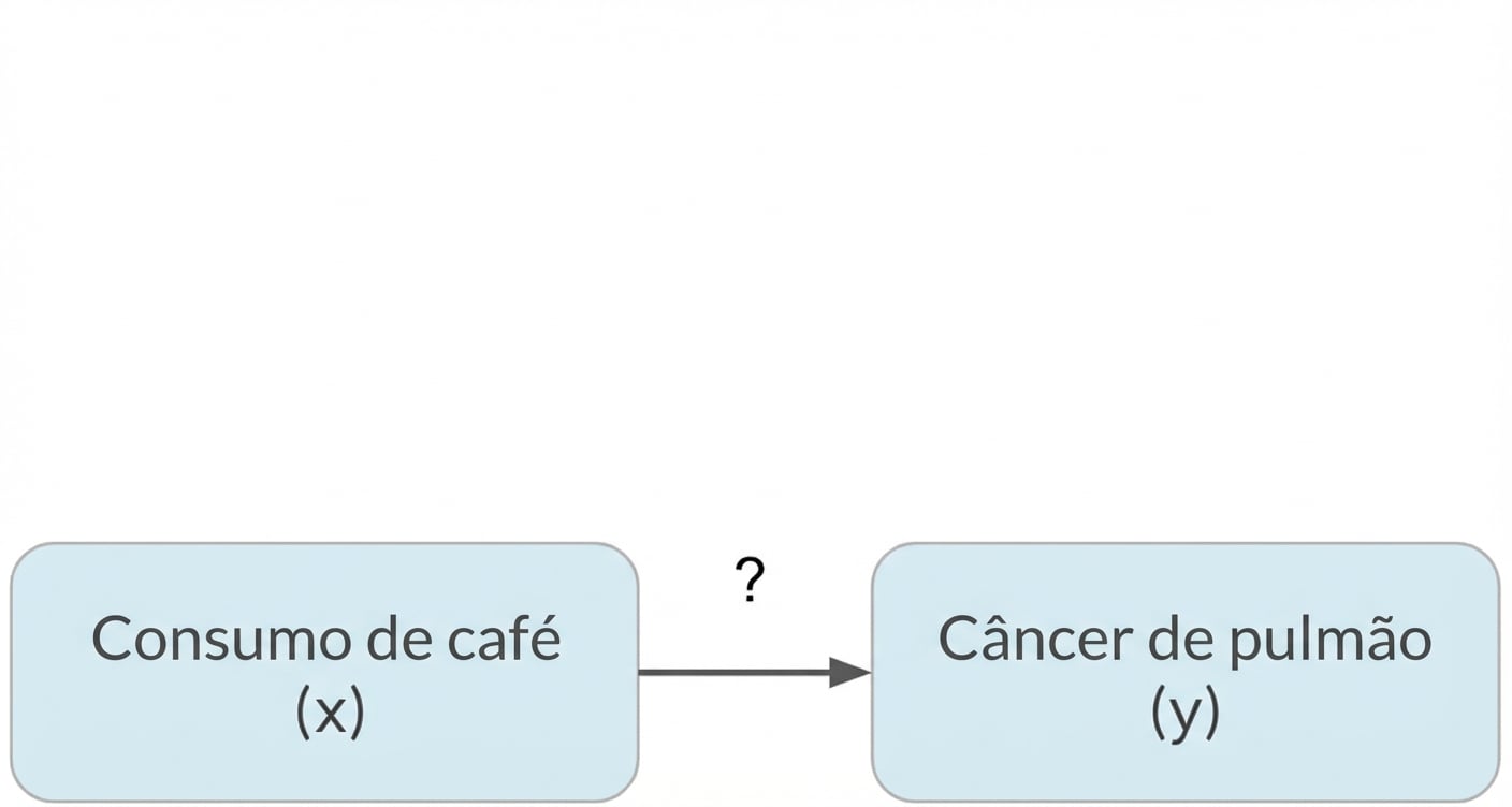 O consumo de café (x) aponta para o câncer de pulmão (y)