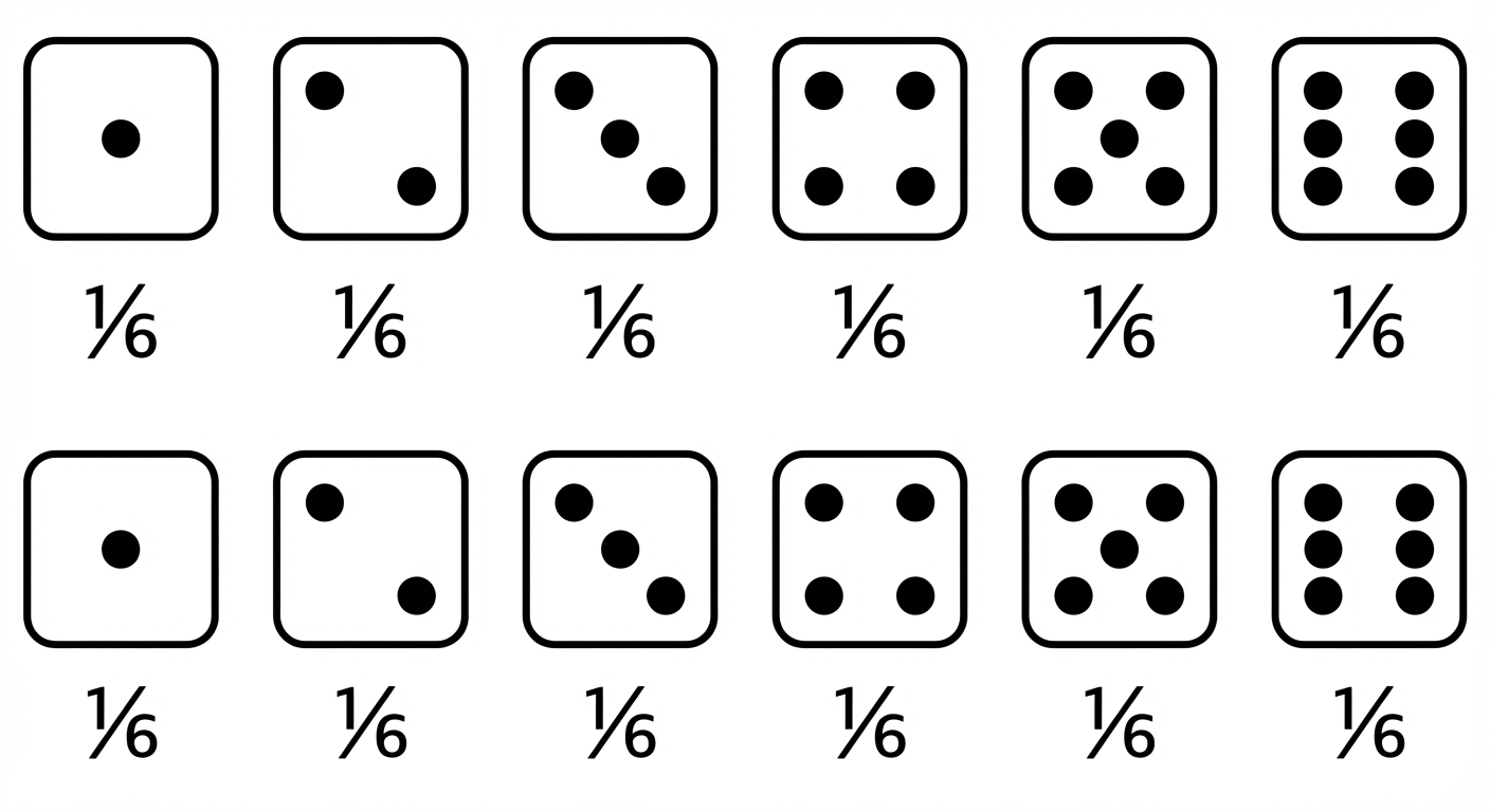 Cada lado de um dado tem 1/6 de probabilidade