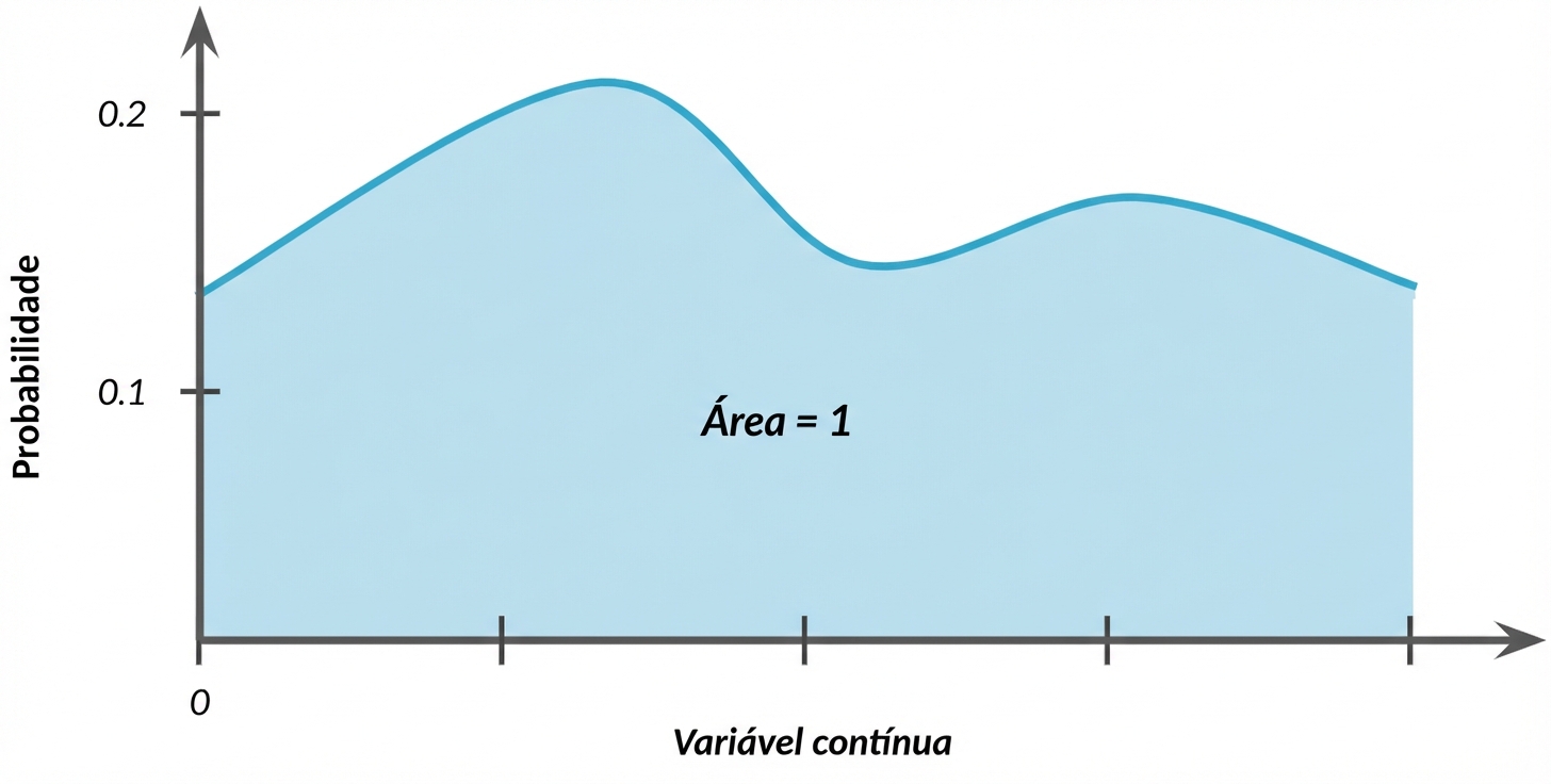 Área destacada sob a curva com o texto: área = 1