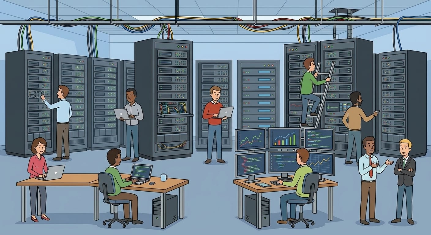 Pessoas trabalhando em um data center