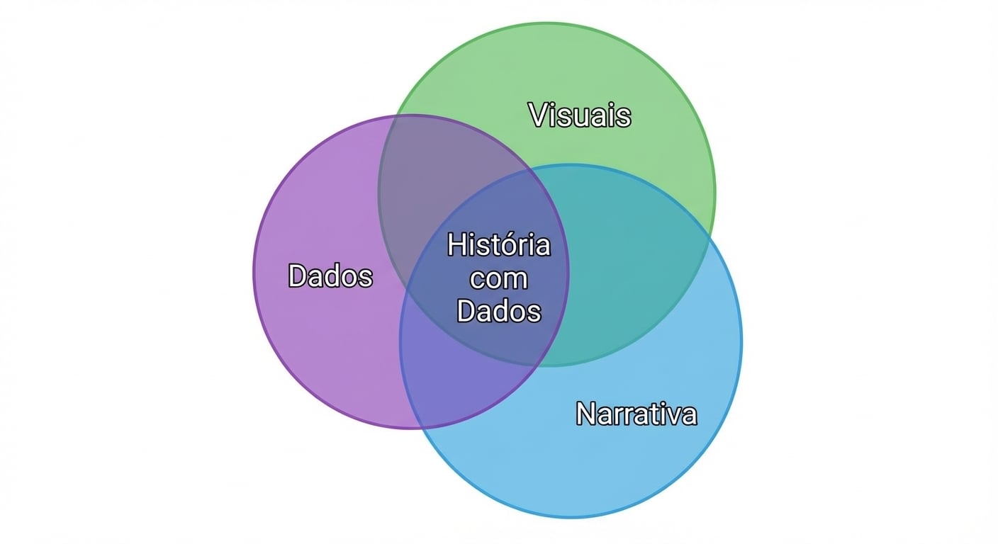 diagrama de Venn com as palavras dados, narrativa e visuais