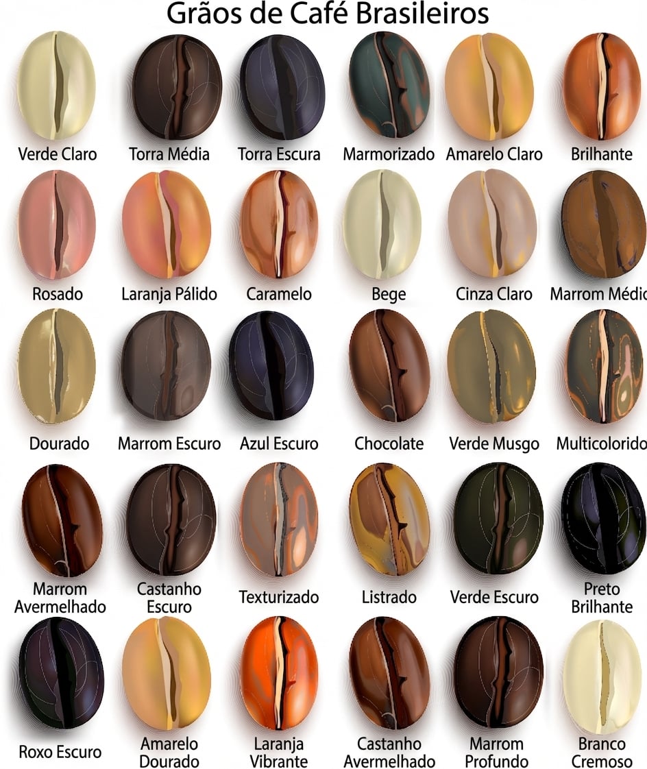 Grãos de café em linhas e colunas.