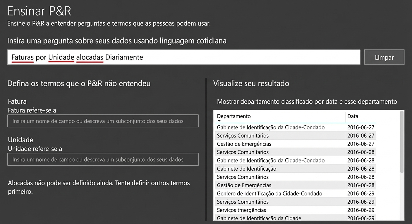 Adicionando novos termos com o recurso Ensinar P&R