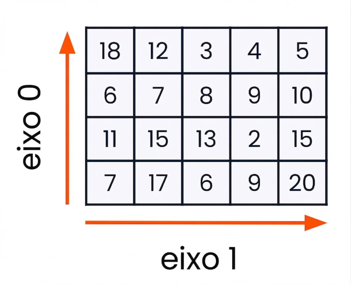 gráfico mostrando que o eixo zero é a direção ao longo das linhas e o eixo um é a direção ao longo das colunas