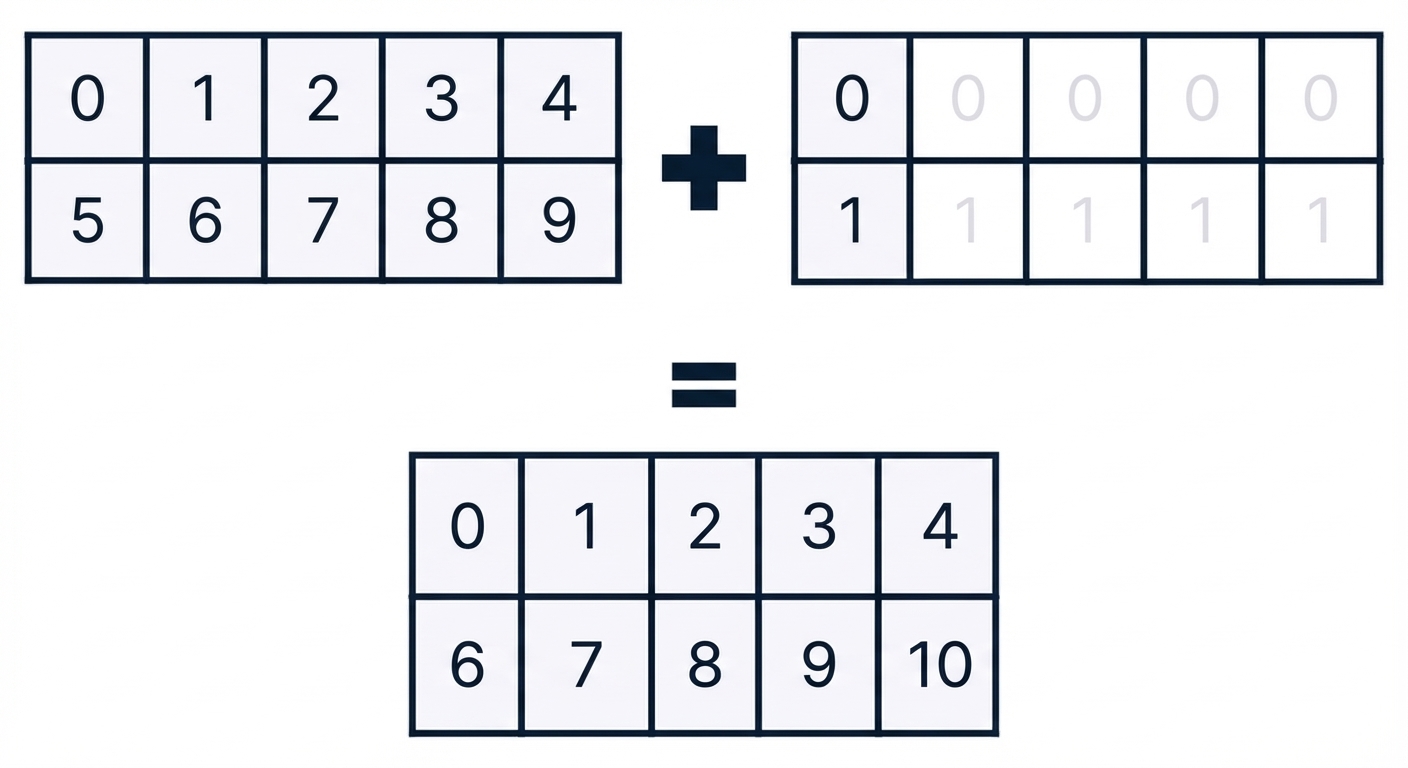 Gráfico mostrando o array de uma coluna esticado por coluna sobre um array com o mesmo shape do maior