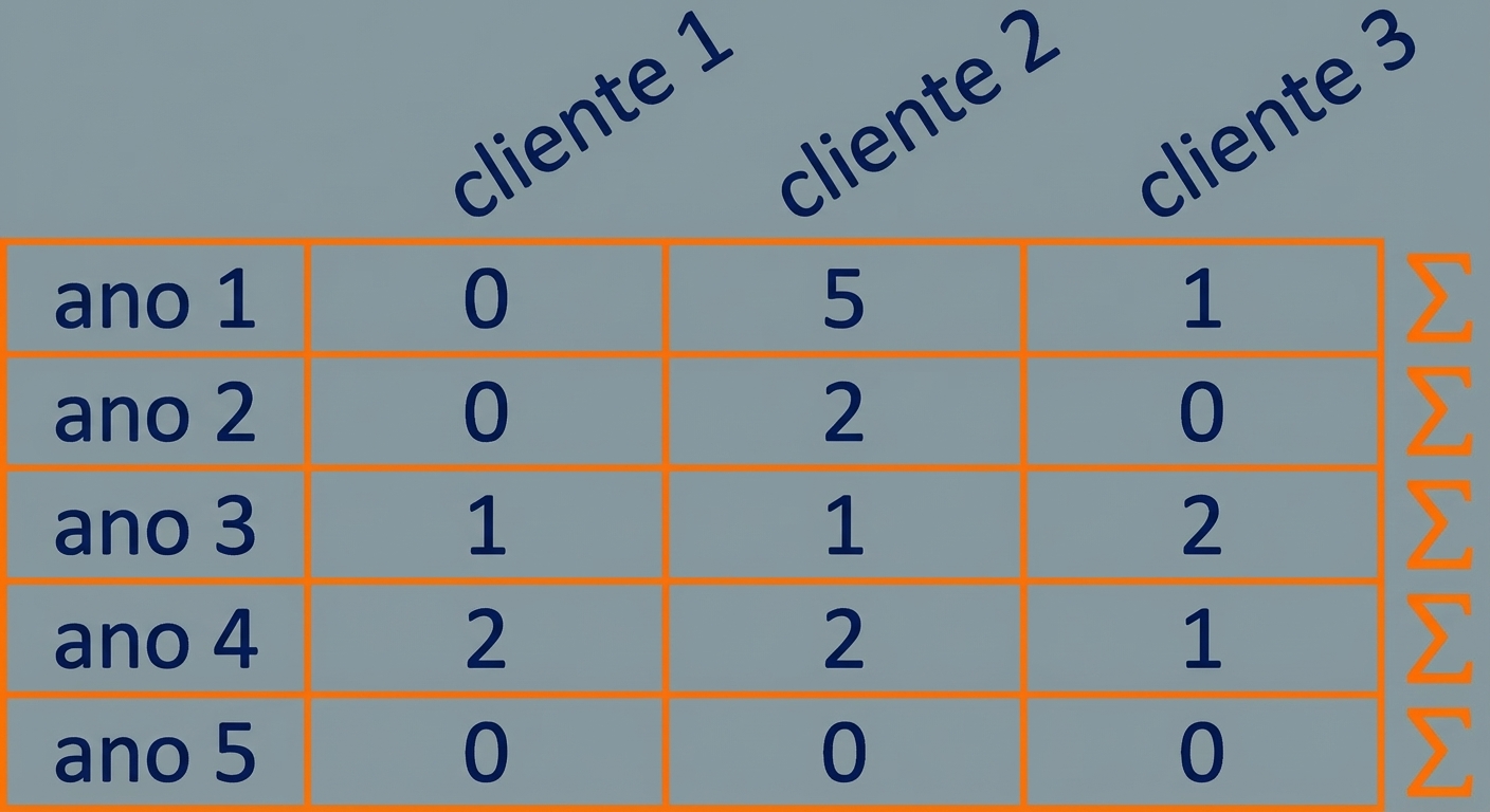 um gráfico com cada linha destacada e símbolos de soma à direita de cada linha indicando soma por linha
