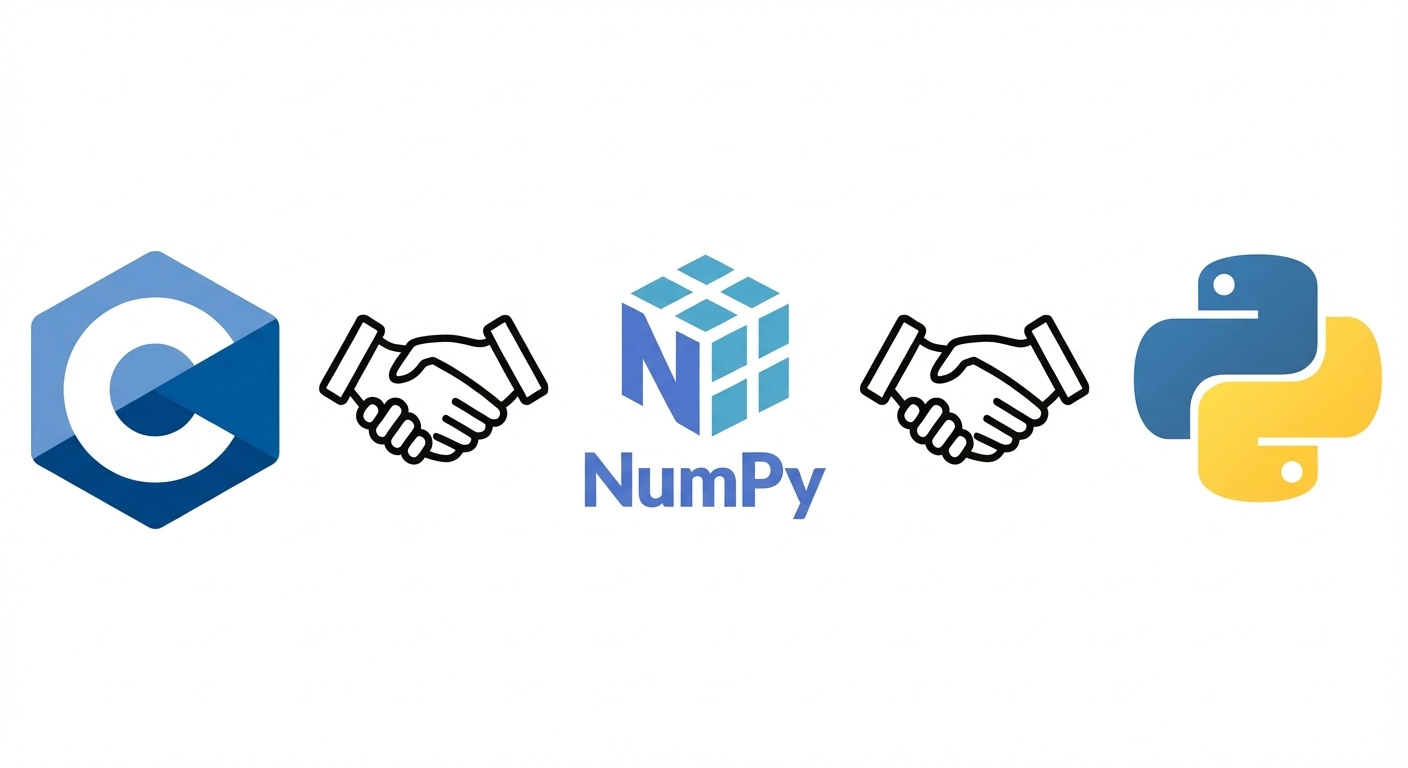 Logos do NumPy, Python e C