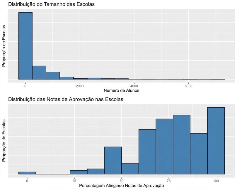 two_distributions_showing_the_distribution_of_school_size_and_the_distribution_of_school_pass_grades.png