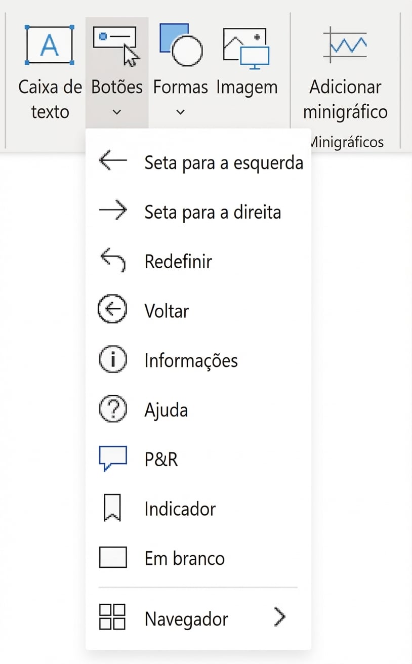 O menu de botões