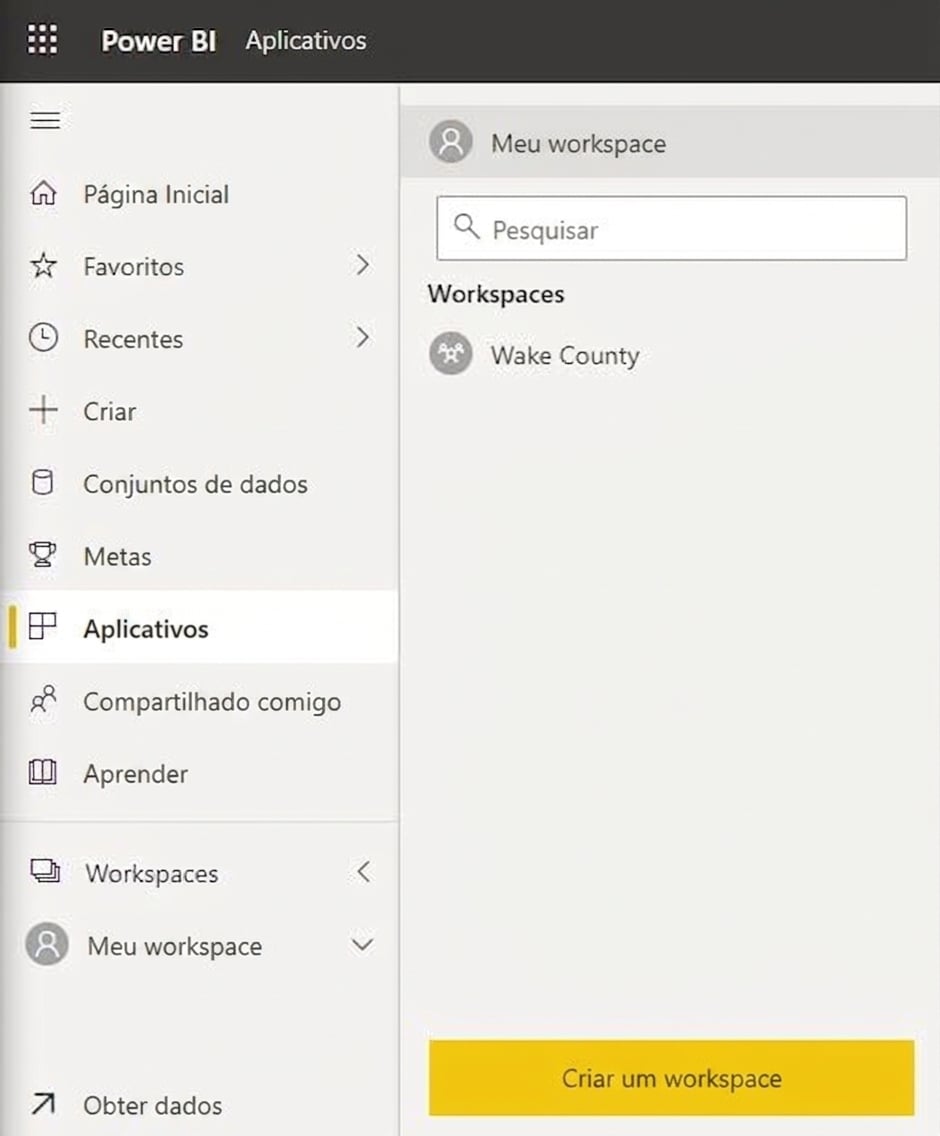 Revisando os espaços de trabalho disponíveis para um usuário