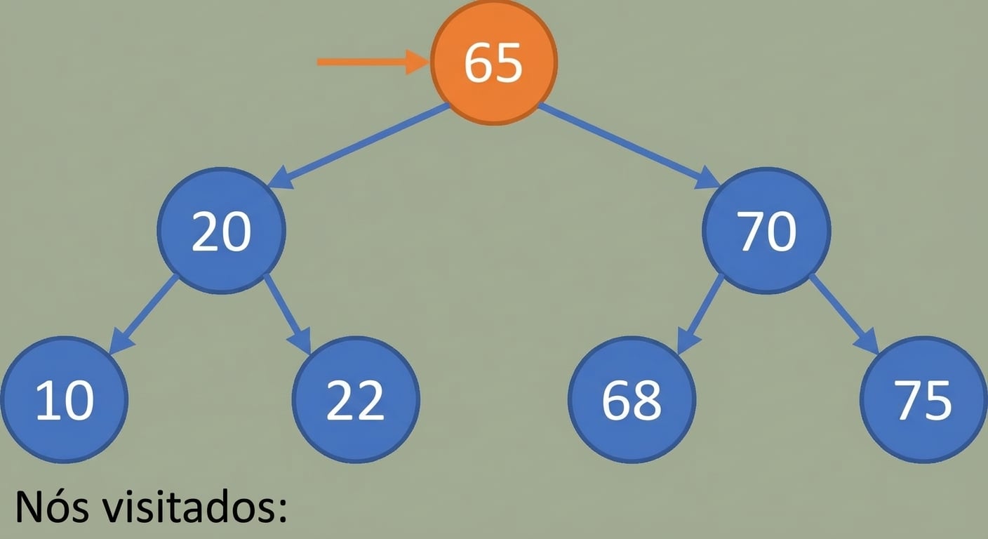 Representação gráfica da travessia in-order em uma árvore binária de busca.