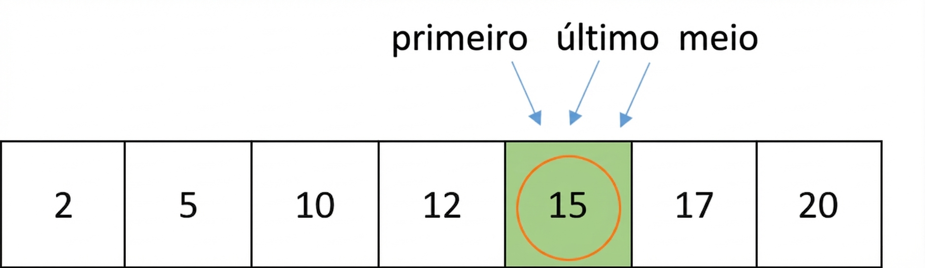 Representação esquemática de uma lista com números ordenados. O número 15 está circulado.