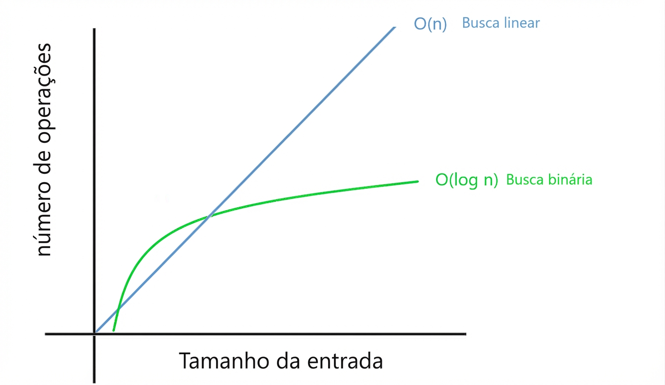 Representação gráfica da busca linear e da busca binária.