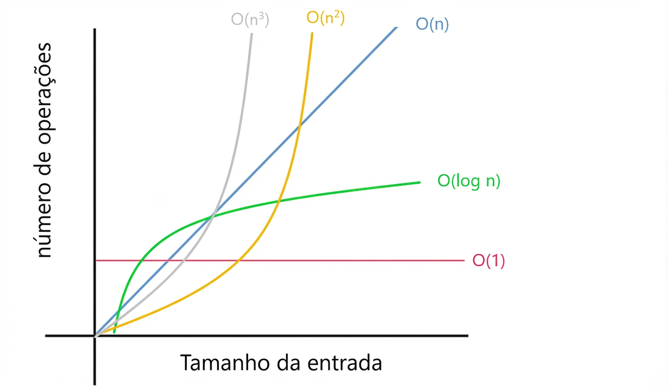 Uma representação gráfica de diferentes tipos de algoritmos na notação Big O.