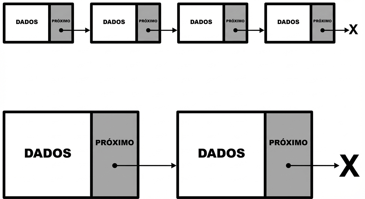A representação de uma lista ligada em que o último nó aponta para null.